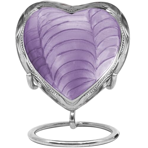 Trupoint Memorials Small Urns for Human Ashes Keepsake, Mini Heart Urn with Stand, Decorative Cremation Urns for Adult Men & Women – Small, Lavander - color: Lavender
