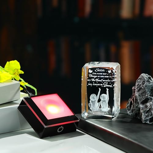 Movdyka Sisters Birthday Gifts from Sister - Crystal Engraved Keepsake with Led Base - Big Bestie Present for Girls Soul Gifts for Women - Best Unique Gifts On Christamas Mothers Valentines - style: sister-Our path