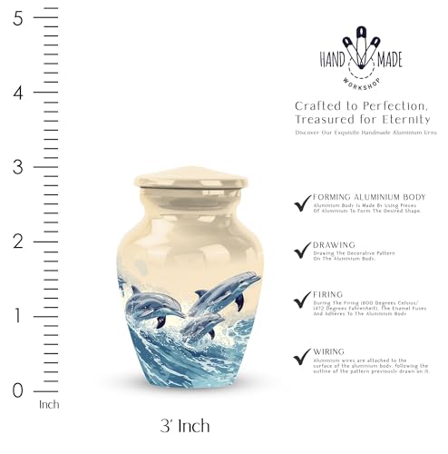 Dolphin Urn for Human Ashes - Small Keepsake Cremation Urn for Adult Male/Dad (3 Inch, 2 Pieces) - size: #3 (Set of 2)