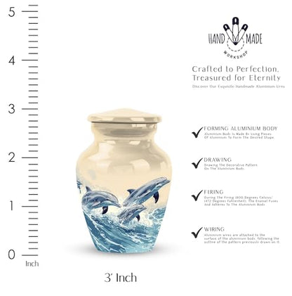 Dolphin Urn for Human Ashes - Small Keepsake Cremation Urn for Adult Male/Dad (3 Inch, 2 Pieces) - size: #3 (Set of 2)