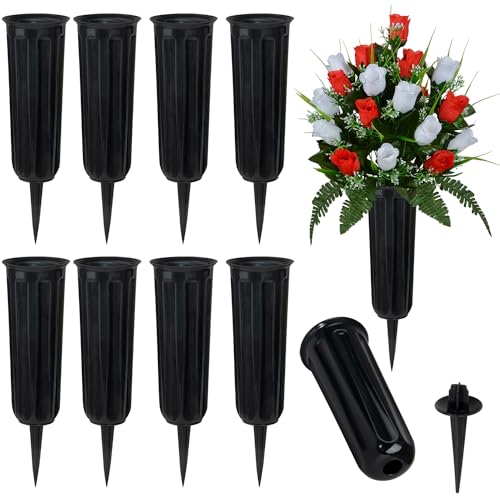 Cemetery Vases Memorial Flower Vase Plastic Flower Holders with Spikes for Flowers Headstones Cemetery Grave Decoration (10Pcs, Black), Flower is not Included - color: Black
