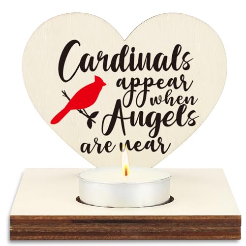 Heart Shaped Wooden Candle Holder, “Cardinals Appear When Angels are Near” Memorial Design Rustic Sympathy Gift & Home Decor for Remembrance and Comfort Candlestick Holders SLZ1 - color: Cardinals