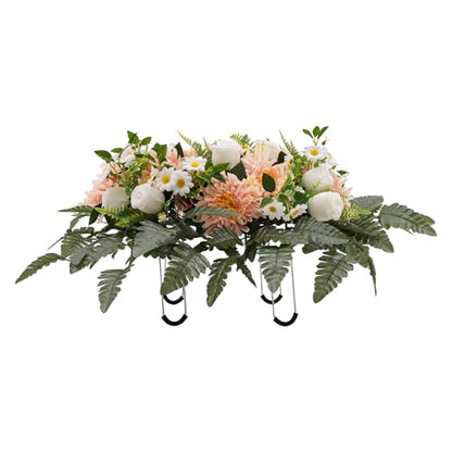 Artificial Realistic Flowers, Silk Outdoor Headstone Decor, Grave Decorations Funeral Arrangements, Yellow Red Wildflower Saddle for Headstone
