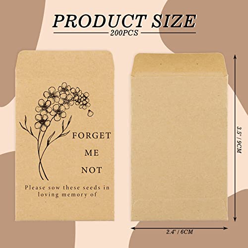 Whaline 200 Pack Seed Packets Forget Me Not Prints Kraft Envelopes Rustic Small Flower Seeds Storage Self-Adhesive Packets for Garden Office Supplies, 3.5 x 2.4 Inch
