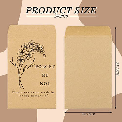 Whaline 200 Pack Seed Packets Forget Me Not Prints Kraft Envelopes Rustic Small Flower Seeds Storage Self-Adhesive Packets for Garden Office Supplies, 3.5 x 2.4 Inch