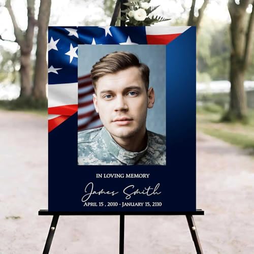 American Flag Funeral Welcome Sign, Celebration of Life Welcome Sign, in Loving Memory Sign, Celebration of Life Funeral Sign, Celebration of Life Sign, Memorial Sign with Photo #uoq22 - color: Version #25