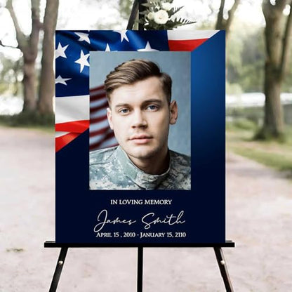 American Flag Funeral Welcome Sign, Celebration of Life Welcome Sign, in Loving Memory Sign, Celebration of Life Funeral Sign, Celebration of Life Sign, Memorial Sign with Photo #uoq22 - color: Version #25