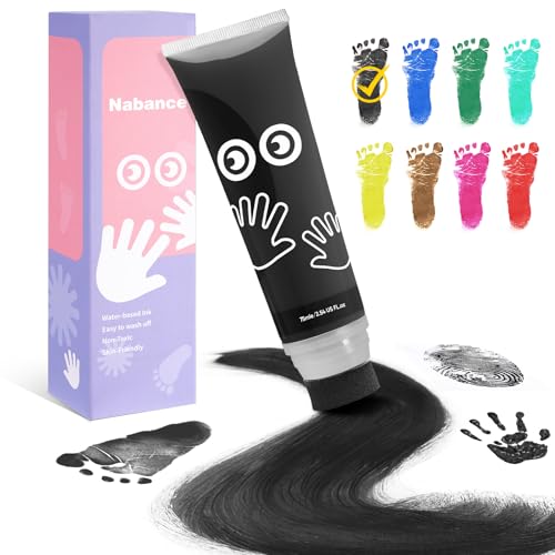 Nabance 2.54 fl oz Black Baby Hand and Footprint Friendly Paint, Dog Cat Paw Print Safe Paint, Non-Toxic Acid-Free, Safe Gentle for Home School Christmas New Year DIY Keepsake Stamp - color: Black