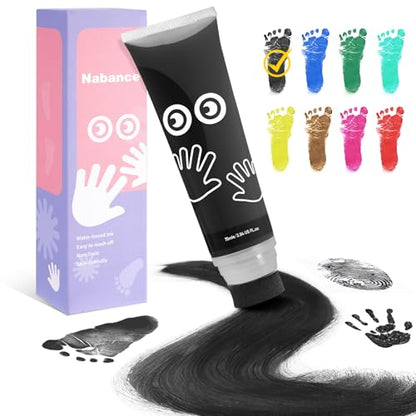 Nabance 2.54 fl oz Black Baby Hand and Footprint Friendly Paint, Dog Cat Paw Print Safe Paint, Non-Toxic Acid-Free, Safe Gentle for Home School Christmas New Year DIY Keepsake Stamp - color: Black