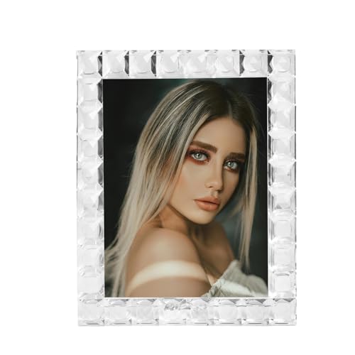 Luxury Crystal Picture Photo Frame,Grid Diamond Craft,Crystal Wedding Frame of Keepsake Photo Frames, Tabletop Display Decor Frame, Clear with Gift Box (8" x 10") - size: 8"x10"