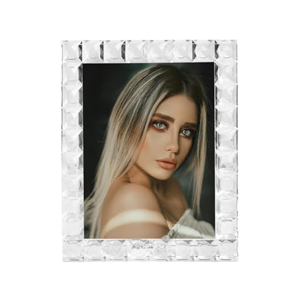 Luxury Crystal Picture Photo Frame,Grid Diamond Craft,Crystal Wedding Frame of Keepsake Photo Frames, Tabletop Display Decor Frame, Clear with Gift Box (8" x 10") - size: 8"x10"