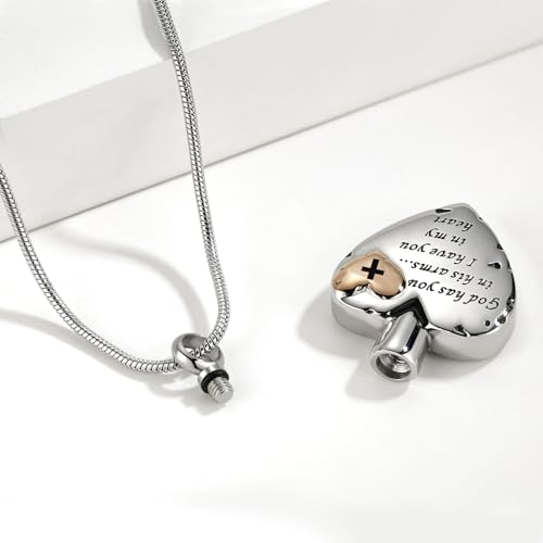 Heart Urn Necklace for Ashes Women Men Cremation Jewelry for Ashes Cremation Necklace In Memory of Loved One Grandpa Grandma Dad Mom Uncle Aunt Brother Sister Daughter Son - style: Cross