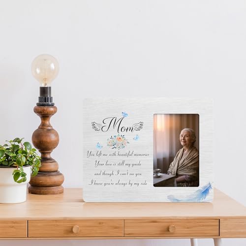 Mom Memorial Gifts for Loss of Mother, Remembrance Sympathy Gift Wooden Picture Frames, 4x6 inch Photo - color: Blue