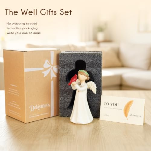 Angel Holding Cardinal Resin Figurine Gift for Women, Memorial Sympathy Gift for Loss of Loved One, Home Shelf and Tabletop Decor, Gift Box Included - style: Angel Holding Cardinal
