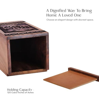 Palm Trees - Wooden Urn - Memorial Urns for Mom & Dad - 10X5.5 Inch - 180 Cubic Inches - Burial Urns for Human Ashes - Human Remains Urn - Burial Urns for Male & Female - Large Cremation Urns