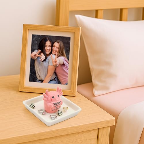 Sister Birthday Gifts for Sister, Pink Ceramic Axolotl Ring Holder Dish - style: Axolotl Sister