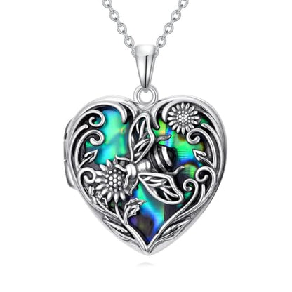 JKR Heart Picture Locket Necklace for Women That Holds Pictures Jewelry | Memorial Necklace with Picture Anniversary Birthday Gift for Women Wife Mom Girlfriend - color: Bee