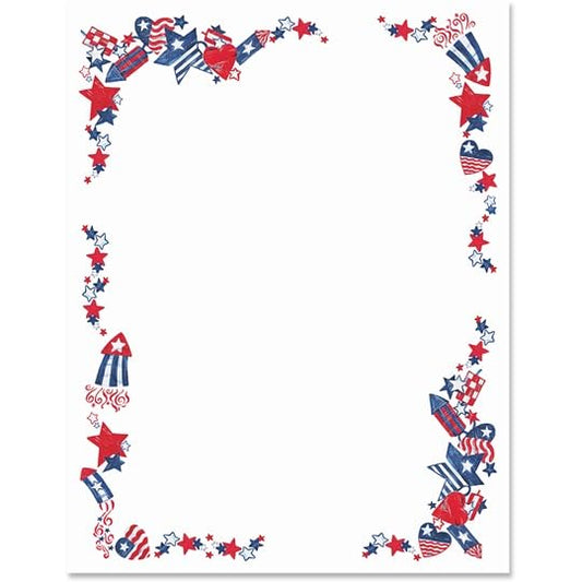 PaperDirect Patriotic Hearts and Stars Border Papers, White Canvas, Hearts, Rockets and Stars Design, 8.5 x 11, Acid-Free, Ideal for Holiday Greetings, Scrapbooks, Letters, Cards, 25 Sheets - color: Patriotic Hearts and Stars