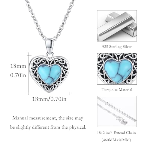 Locket Necklace for Women 925 Sterling Silver Celtic Locket Pendant Necklace Moonstone/Turquoise/Black Agate Heart Shaped Locket Necklace Jewelry Gifts for Women - style: Turquoise