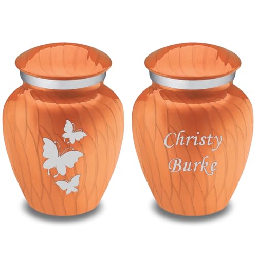 Keepsake Embrace Custom Engraved Butterflies Cremation Urn (Pearl Orange) - color: Pearl Orange