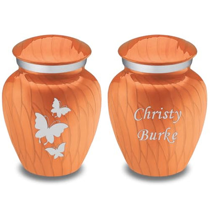 Keepsake Embrace Custom Engraved Butterflies Cremation Urn (Pearl Orange) - color: Pearl Orange