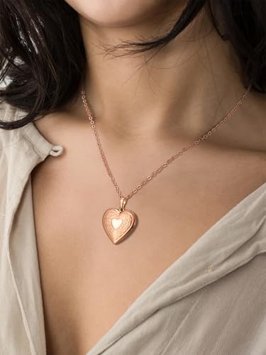 FindChic Locket Necklace for Women Custom Photo Memorial Gifts Multi-Shaped | Silver/Black/Rose Gold/Gold Plated Personalized Gifts for Loved Ones, Birthday Valentine's Day Keepsake - color: Rose-Heart to Heart