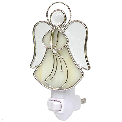 Stained Glass Angel Night Light Decorative Accent Lite Wall Plug in Nightlight for Hallway Bedroom Bathroom Kitchen Nature Themed Home Décor - color: Beige