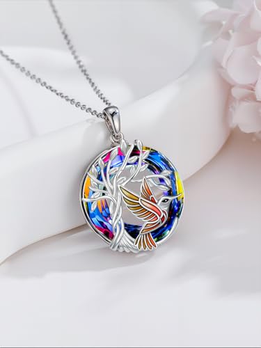 TOUPOP Butterfly Necklace for Women 925 Sterling Silver Tree of Life Butterflies Dragonfly Hummingbird Pendant Necklaces Crystal Jewelry Anniversary Christmas Birthday Gift for Her - color: Hummingbird Red