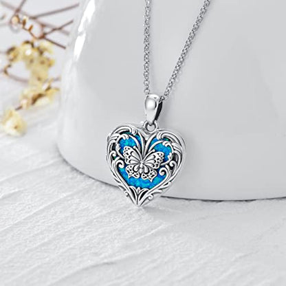 SOULMEET Personalized Silver Locket Necklace That Holds Pictures Photo Keep Someone Near to You, Memorial Custom Lockets Necklaces Letters Engraving for His Her - color: F3-Opal butterfly-Black, style: Locket+Custom Photo