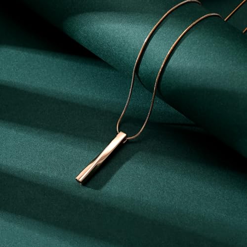 Ashes Urn Necklace Cremation Jewelry Necklaces Unisex Twist Bar Urn Necklaces for Ashes Memorial Keepsake Pendant for Women Men With Funnel Kit & Bag - color: Rose Gold
