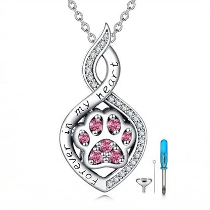 Butterfly/Dragonfly/Pet Paw/Tree of Life/Maple Leaf/Cross Urn Necklace for Ashes 925 Sterling Silver Cremation Pendant Jewelry Gifts for Women Mom - color: Paw-October