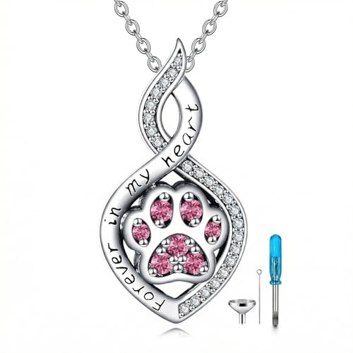 Butterfly/Dragonfly/Pet Paw/Tree of Life/Maple Leaf/Cross Urn Necklace for Ashes 925 Sterling Silver Cremation Pendant Jewelry Gifts for Women Mom - color: Paw-October