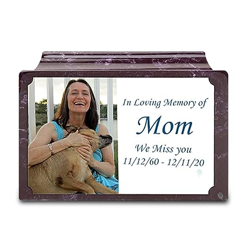 GetUrns Cultured Marble Urn Vault by Mackenzie with Personalized Picture and Text for Human Ashes I Merlot Adult Urns for Male and Female I 210lbs - color: Merlot