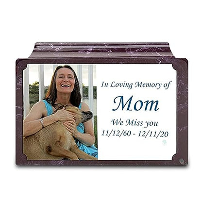 GetUrns Cultured Marble Urn Vault by Mackenzie with Personalized Picture and Text for Human Ashes I Merlot Adult Urns for Male and Female I 210lbs - color: Merlot