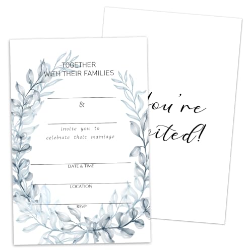 WwongxianB Floral Marriage Invitations, 25 Fill In Invites for Newlyweds Mr and Mrs with Envelopes, Wedding & Marriage Party Celebration Favor Decorations -N28 - color: Greenery02
