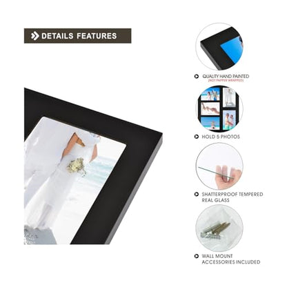 Hand-Painted Black Wood Multi Collage Frame, 5 Openings for 4x6 - color: Black-5, size: 5 4X6