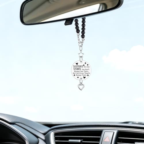 Sister Gifts Car Rearview Mirror Hanging Accessories for New Driver Sisters Best Friends Birthday Graduation Christmas Mother's Day Wedding Gifts Rear View Mirror Charm