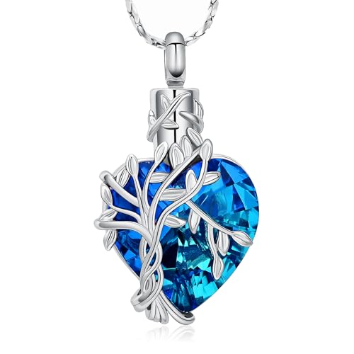 Imrsanl Tree of Life Heart Urn Necklace Cremation Jewelry for Women - color: S-Blue