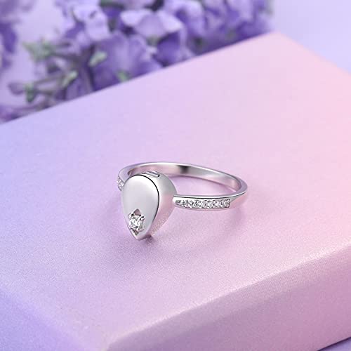 YLT S925 Sterling Silver Teardrop Cremation Urn Ring for Ashes - size: 8