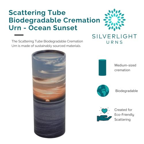Ocean Sunset Scattering Tube - Medium, Biodegradable Cremation Urn for Ashes, Medium Sized Cremation Urn, 10 Inches High - size: Medium
