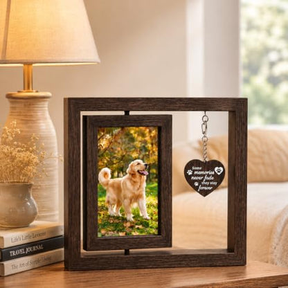 Pet Memorial Gift for Dog, Rotating Wooden Picture Frame 4x6 Photo | Dog Memorial Gifts for Loss of Dog Sympathy Gift, Pet Loss Sympathy Gift, Bereavement Cat Memorial Gifts for Loss of Cat