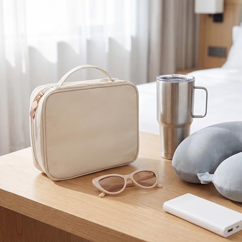 Travel Jewelry Organizer Case,Jewelry Bags Jewelry Storage Book Binder with Clear Zipper Velvet Pouch for Traveling,Earrings, Rings, Necklace, Bracelet (White) - color: Beige
