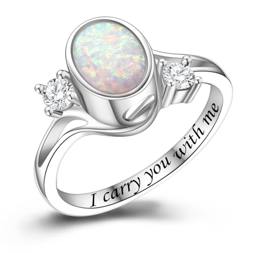 Opal Circle Urn Rings for Ashes for Women - 925 Sterling Silver Memorial Cremation Jewelry for Ashes Keepsake for Loss of a Loved One