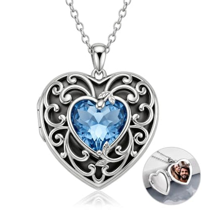 Poiuy Photo Locket Necklace for Women, Heart Picture Pendant Photo Necklace Jewelry Christmas Memorial Birthday Gifts for Women Daughter Mom - color: Filigree Crystal Locket Necklace