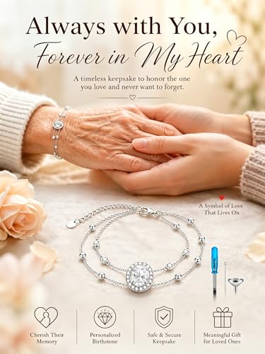 Cremation Urn Bracelets 925 Sterling Silver Double Layered Cremation Ash Bracelet for Ashes with 12 Months Birthstone Urn Jewelry for Women Loved One Animals,Chain Length 7"+2" Extend - color: 04-April