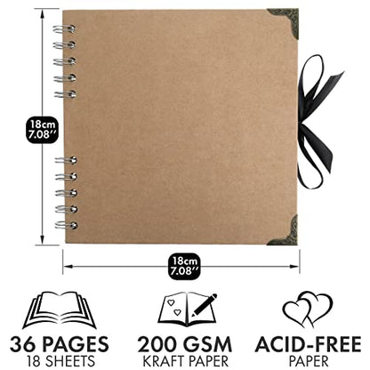 Scrapbook Album, 36 Pages, 7 x 7 Inch, Brown Photo Album, Scrap Book | Hardcover with Thick 200 GSM Kraft Paper, Ideal for Your Scrapbooking Albums, Art & Craft Projects (Brown, 7 x 7 Inch) - color: Brown, size: 7 X 7 Inch