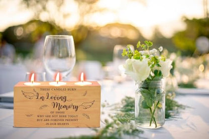 Sympathy Bereavement Gift for Loss of Loved One - Memorial Candle Holders - Handcrafted Wooden Keepsake with Poem - Condolence for Loss of Mother, Father (in Loving) - color: In Loving