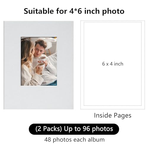 Small 4x6 Photo Album 24 Pockets Linen Cover White 2 Pack - color: White, size: 24 Pockets 2 Pack