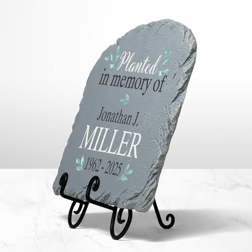 Let's Make Memories Personalized Memorial Garden Stone - Sympathy - Loss of Loved One - Grave Marker - Condolences - Indoor/Outdoor - Durable Resin - Planted in Love - style: Planted in Memory - Green Leaves