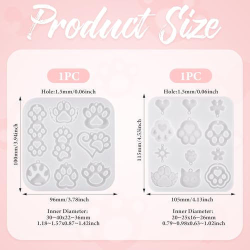 2Pcs Pet Paw Print Silicone Molds Puppy Kitten Paw Earring Resin Molds Cute Animal Dog Cat Footprint Epoxy Resin Casting Molds for DIY Crafts Earring Keychain Jewelry Making Supplies - color: Hollow Paw Print-White